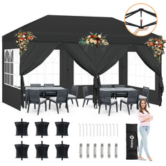 Sekey Faltpavillon 3x6m mit 6 Seitenteilen, One-Touch-System, UV50+ & wasserdicht, Höhenverstellbar (250–270cm), inkl. Sandsäcke & Tragetasche