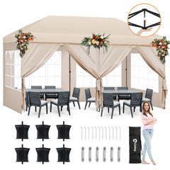 Faltpavillon 3x6m mit 6 Seitenteilen, One-Touch-System, UV50+ & wasserdicht, Höhenverstellbar (250–270cm), inkl. Sandsäcke & Tragetasche