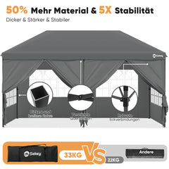 Sekey Faltpavillon 3x6m mit 6 Seitenteilen, One-Touch-System, UV50+ & wasserdicht, Höhenverstellbar (250–270cm), inkl. Sandsäcke & Tragetasche