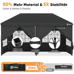 Sekey Faltpavillon 3x6m mit 6 Seitenteilen, One-Touch-System, UV50+ & wasserdicht, Höhenverstellbar (250–270cm), inkl. Sandsäcke & Tragetasche