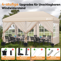 Faltpavillon 3x6m mit 6 Seitenteilen, One-Touch-System, UV50+ & wasserdicht, Höhenverstellbar (250–270cm), inkl. Sandsäcke & Tragetasche