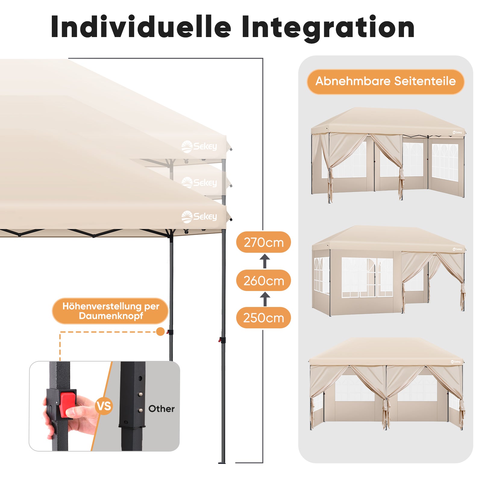Faltpavillon 3x6m mit 6 Seitenteilen, One-Touch-System, UV50+ & wasserdicht, Höhenverstellbar (250–270cm), inkl. Sandsäcke & Tragetasche
