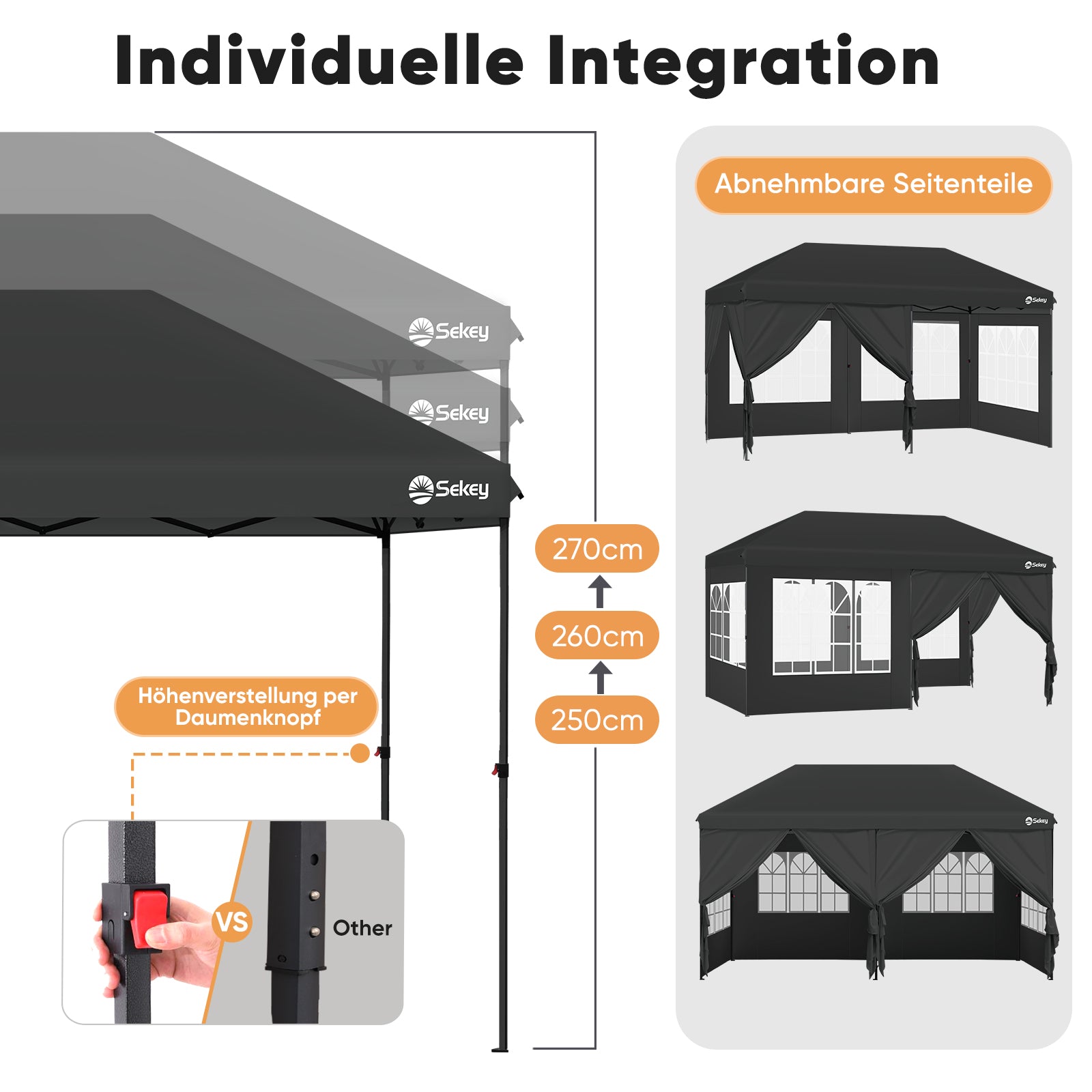 Faltpavillon 3x6m mit 6 Seitenteilen, One-Touch-System, UV50+ & wasserdicht, Höhenverstellbar (250–270cm), inkl. Sandsäcke & Tragetasche