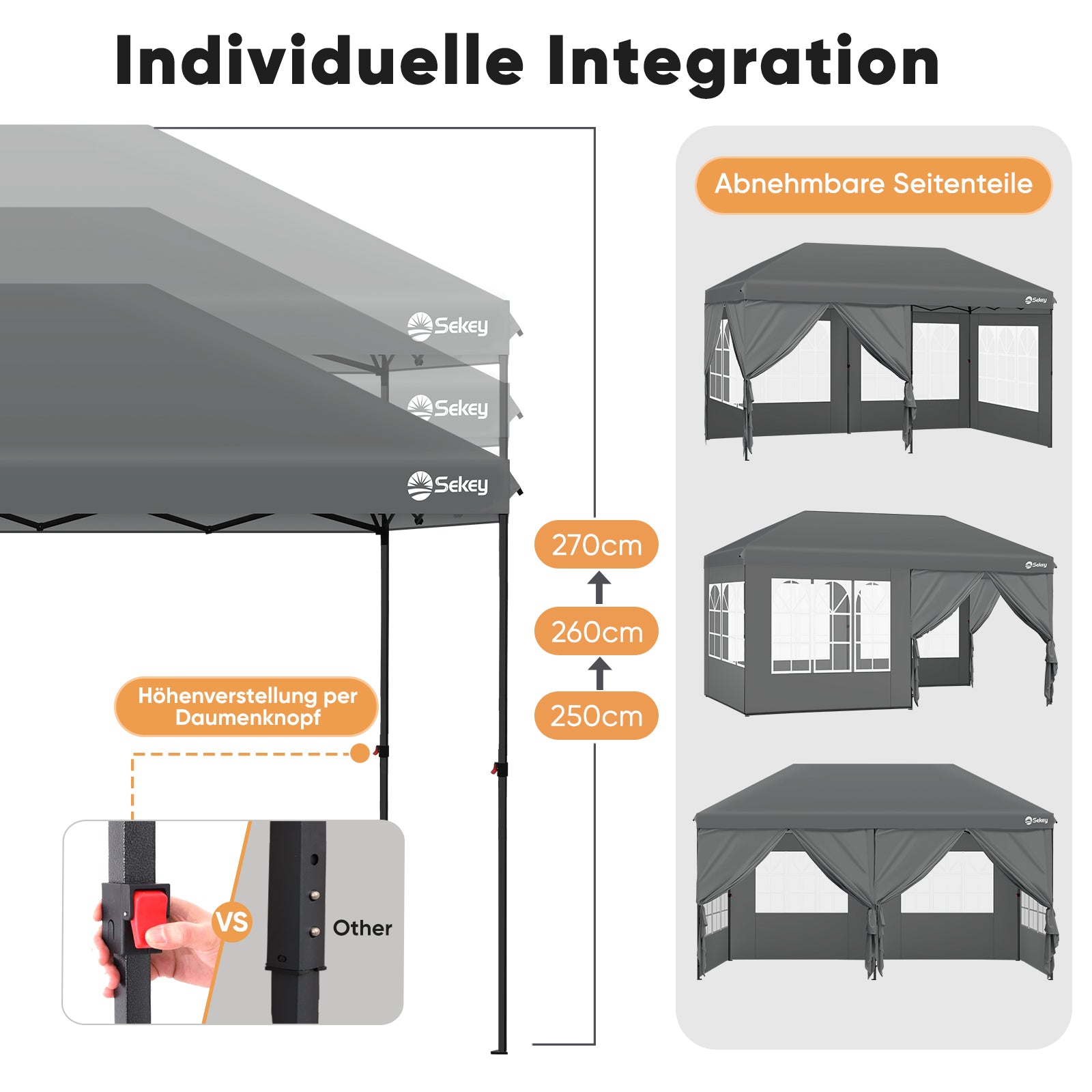 Faltpavillon 3x6m mit 6 Seitenteilen, One-Touch-System, UV50+ & wasserdicht, Höhenverstellbar (250–270cm), inkl. Sandsäcke & Tragetasche