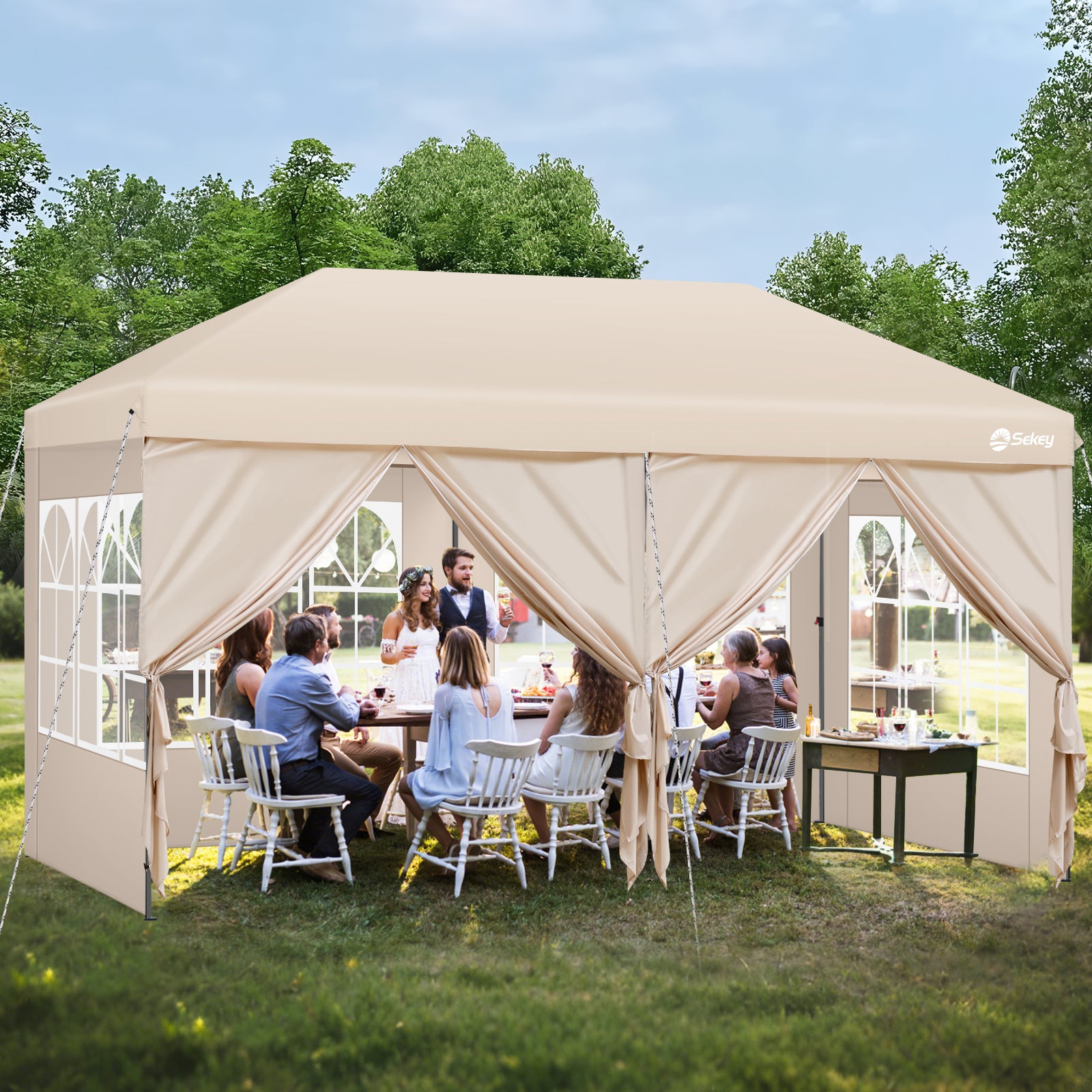 Faltpavillon 3x6m mit 6 Seitenteilen, One-Touch-System, UV50+ & wasserdicht, Höhenverstellbar (250–270cm), inkl. Sandsäcke & Tragetasche