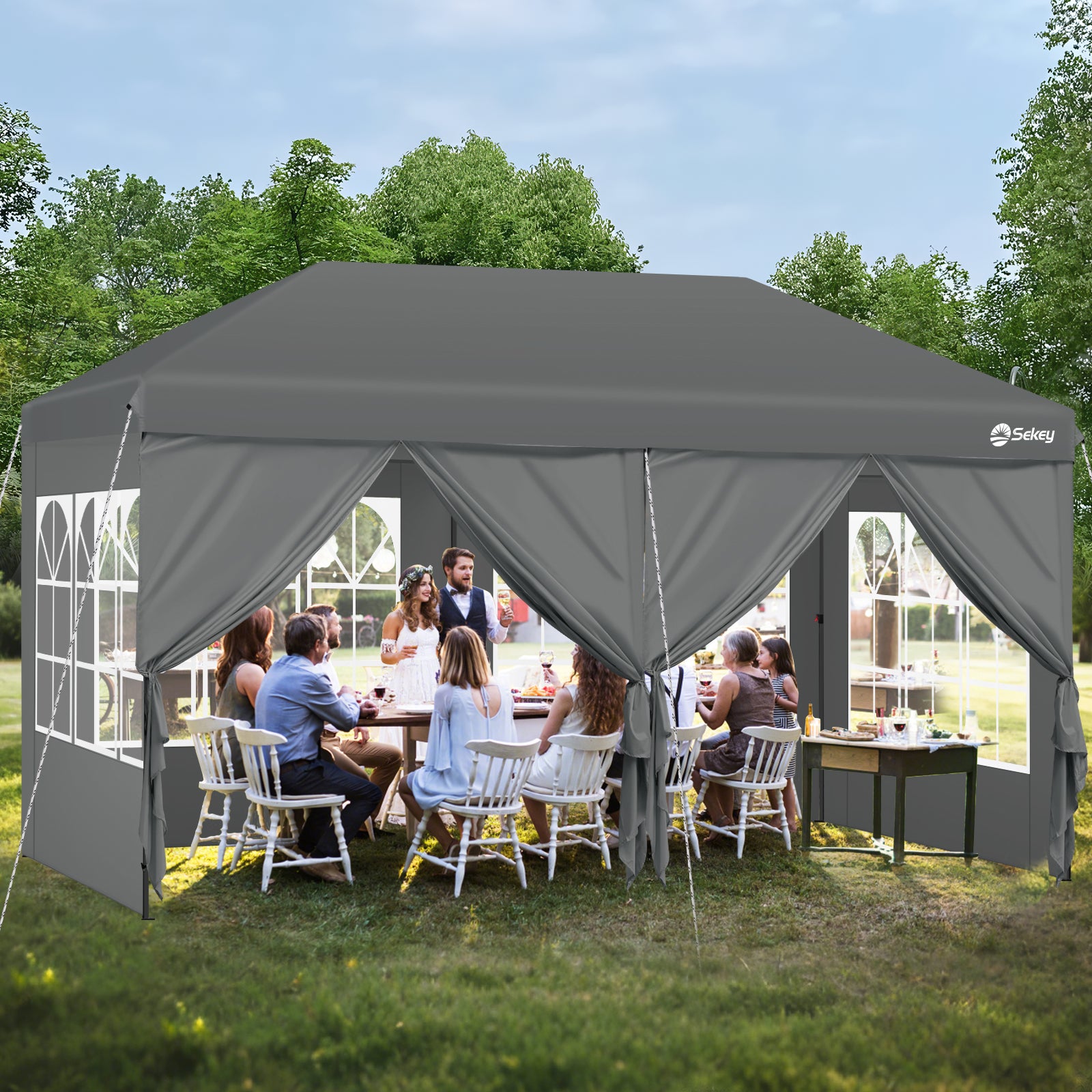 Faltpavillon 3x6m mit 6 Seitenteilen, One-Touch-System, UV50+ & wasserdicht, Höhenverstellbar (250–270cm), inkl. Sandsäcke & Tragetasche