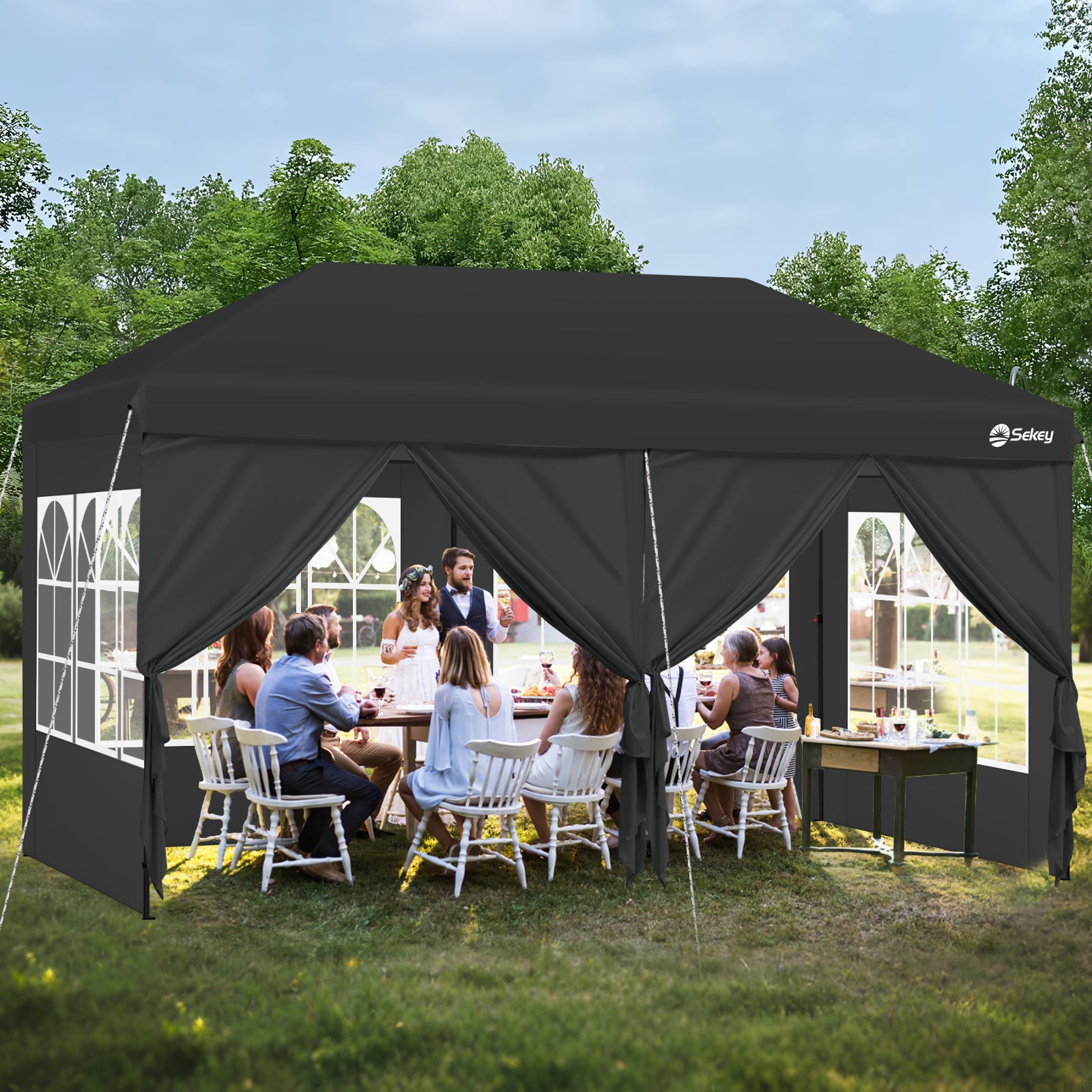 Faltpavillon 3x6m mit 6 Seitenteilen, One-Touch-System, UV50+ & wasserdicht, Höhenverstellbar (250–270cm), inkl. Sandsäcke & Tragetasche