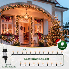 Salcar LED Lichterkette Orange 10–15 m mit 150/220 LEDs, 8 Lichtmodi, Timer & Memory, IP44, 31V Niedervolt, für Innen & Außen