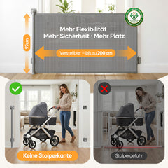 Sekey Ausziehbares Treppenschutzgitter 0–200 cm – TÜV-zertifiziertes Baby- & Haustiergitter, 97 cm hoch, ohne Bohren, für Treppe, Tür & breite Durchgänge
