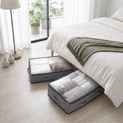 Sekey Unterbett-Aufbewahrungstasche 110L – Faltbare Aufbewahrungsbox mit transparentem Deckel, Doppelreißverschluss & 4 Tragegriffen, 100 × 50 × 19 cm, für Kleidung, Bettwäsche & Decken