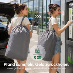 Sekey Pfandflaschen Sammelbehälter 100L mit Deckel, Flaschenkorb für Leergut & Dosen, Herausnehmbarer Innenbeutel mit Schultergurt, Flaschensammler für Küche, Keller & Recycling