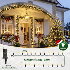 Salcar LED Lichterkette 23 m mit 360 LEDs, Gelb, Fernbedienung, 8 Lichtmodi, 4-stufig dimmbar, 3 Timer, Memory, IP44, 31V für Innen & Außen