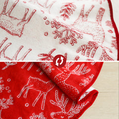 Salcar Beidseitig bestickte Weihnachtsbaumdecke in Rot und Weiß – Doppelseitiger Christbaumrock mit Rentier- & Schneeflockenmotiv