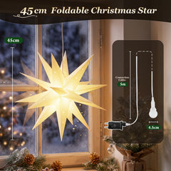 Salcar LED Papierstern Weiß – Beleuchteter 3D Weihnachtsstern mit 18 Spitzen, Warmweißes Licht, Hängende Weihnachtsdeko für Fenster & Innenbereich, Herrnhunter Sterne