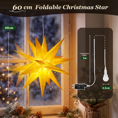Salcar LED Papierstern – Beleuchteter 3D Weihnachtsstern Gelb mit 18 Spitzen, Warmweißes Licht, Hängende Weihnachtsdeko für Fenster & Innenbereich