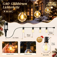 Salcar LED Lichterkette Outdoor – 7 m / 15 m / 23 m, 2700 K Warmweiß, Timer, IP44, Erweiterbar