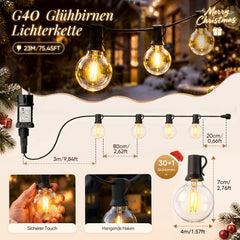 Salcar LED Lichterkette Outdoor – 7 m / 15 m / 23 m, 2700 K Warmweiß, Timer, IP44, Erweiterbar