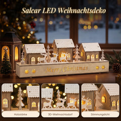 Salcar LED Schwibbogen aus Holz – 43 cm 3D Weihnachtsdorf, 8 LEDs, Batteriebetrieben, Naturholzoptik