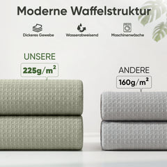 Sekey Grün Duschvorhang 180 × 200 cm, Textil Badewannenvorhang mit Waffelstruktur, Wasserabweisend & Waschbar, 100 % Polyester, mit Beschwerungsband & 12 Edelstahlringen
