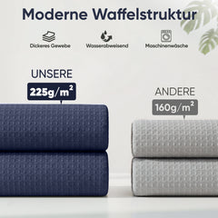 Sekey Dunkelblau Duschvorhang 180 × 200 cm, Textil Badewannenvorhang mit Waffelstruktur, Wasserabweisend & Waschbar, 100 % Polyester, mit Beschwerungsband & 12 Edelstahlringen