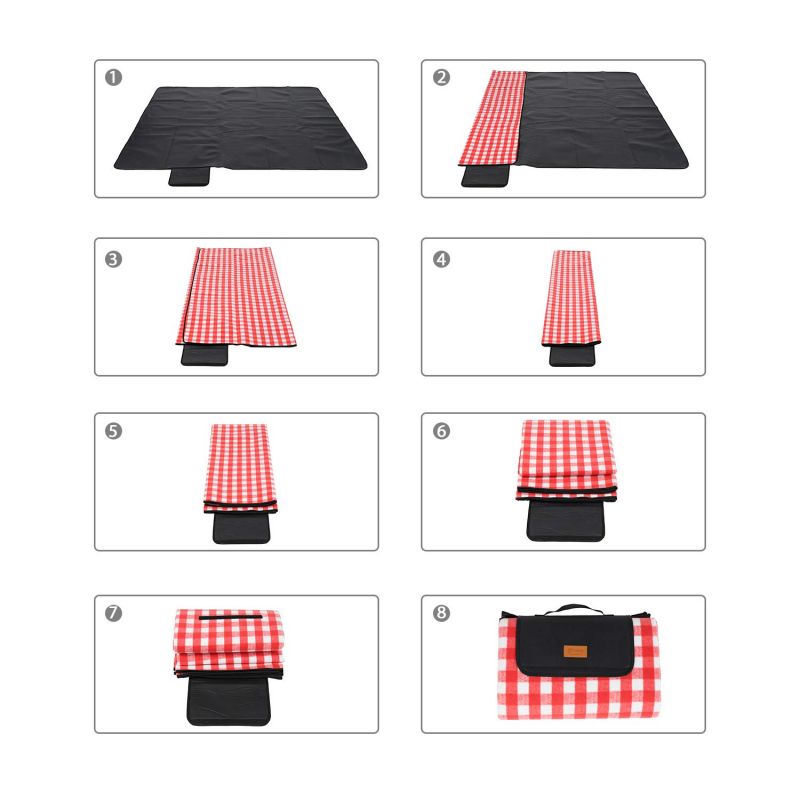 Sekey 200 x 200 cm picnic blanket with red and white checked fleece fabric