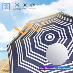 Sekey ∅ 180 cm aluminum beach umbrella with protective cover and ground sleeve, sun protection UV50+