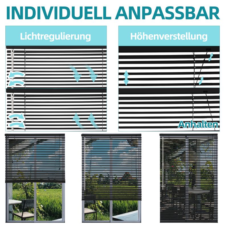 Sekey aluminium blinds without drilling, 25mm aluminium slats, black