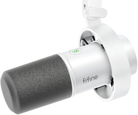 FIFINE USB / XLR Dynamic Microphone with Mute Button and Shock Mount, Headphone Jack