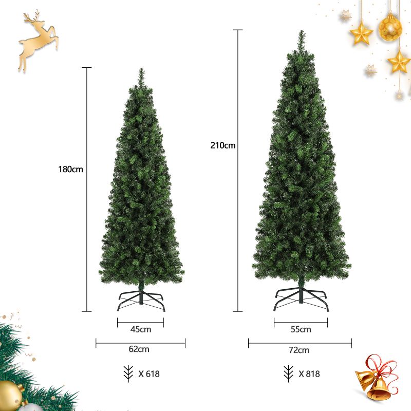 Salcar PVC Artificial Christmas Tree Narrow, Fir Tree Christmas Tree Artificial Quick Assembly with Folding System, Christmas Tree Stand and Gloves