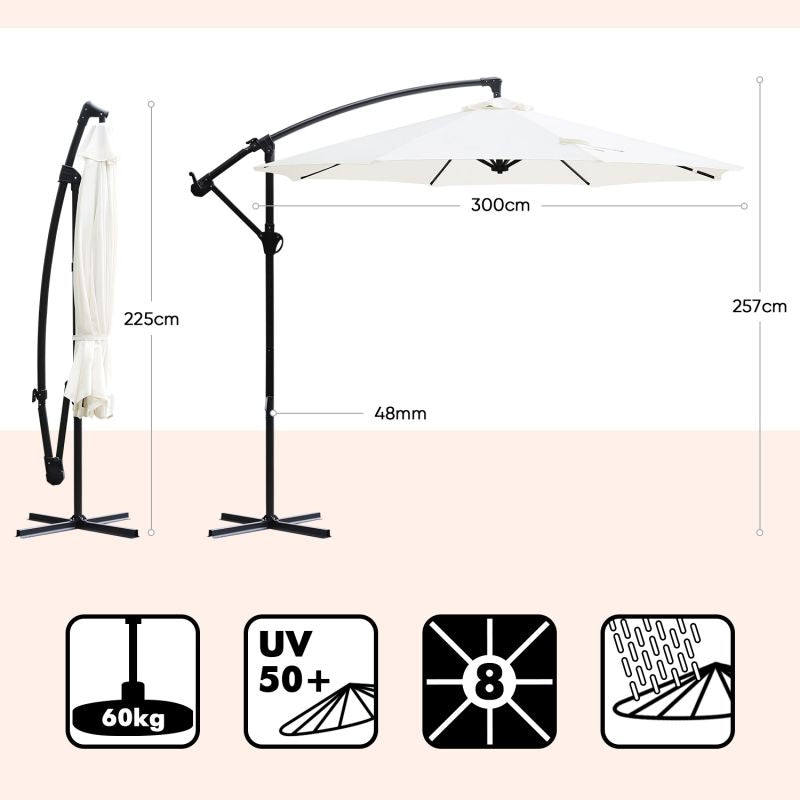 Sekey 300 cm cantilever umbrella, sun protection UV50+