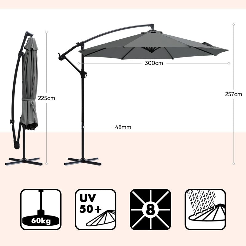 Sekey 300 cm cantilever umbrella, sun protection UV50+