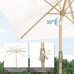 Sekey 210 x 140 cm aluminum parasol with crank, sun protection UV50+, made of wood-metal