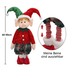 Salcar Weihnachtsjunge 60–90 cm – Stehende Weihnachtsfigur mit teleskopierbaren Beinen, Rote Kleidung & Zipfelmütze, Weihnachtsdeko für Wohnzimmer & Kinderzimmer