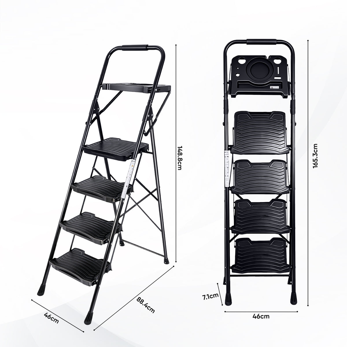 Sekey Trittleiter 4 Stufen klappbar mit Handlauf & Werkzeugablage – rutschfest, stabile Stahlkonstruktion, bis 150 kg belastbar