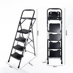 Sekey Trittleiter 4 Stufen klappbar mit Handlauf & Werkzeugablage – rutschfest, stabile Stahlkonstruktion, bis 150 kg belastbar