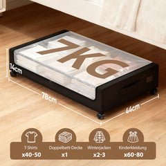 Sekey Unterbett-Aufbewahrungsbox mit Rollen – 78 × 44 × 14 cm, Metallrahmen & PVC-Fenster für Kleidung & Bettwäsche