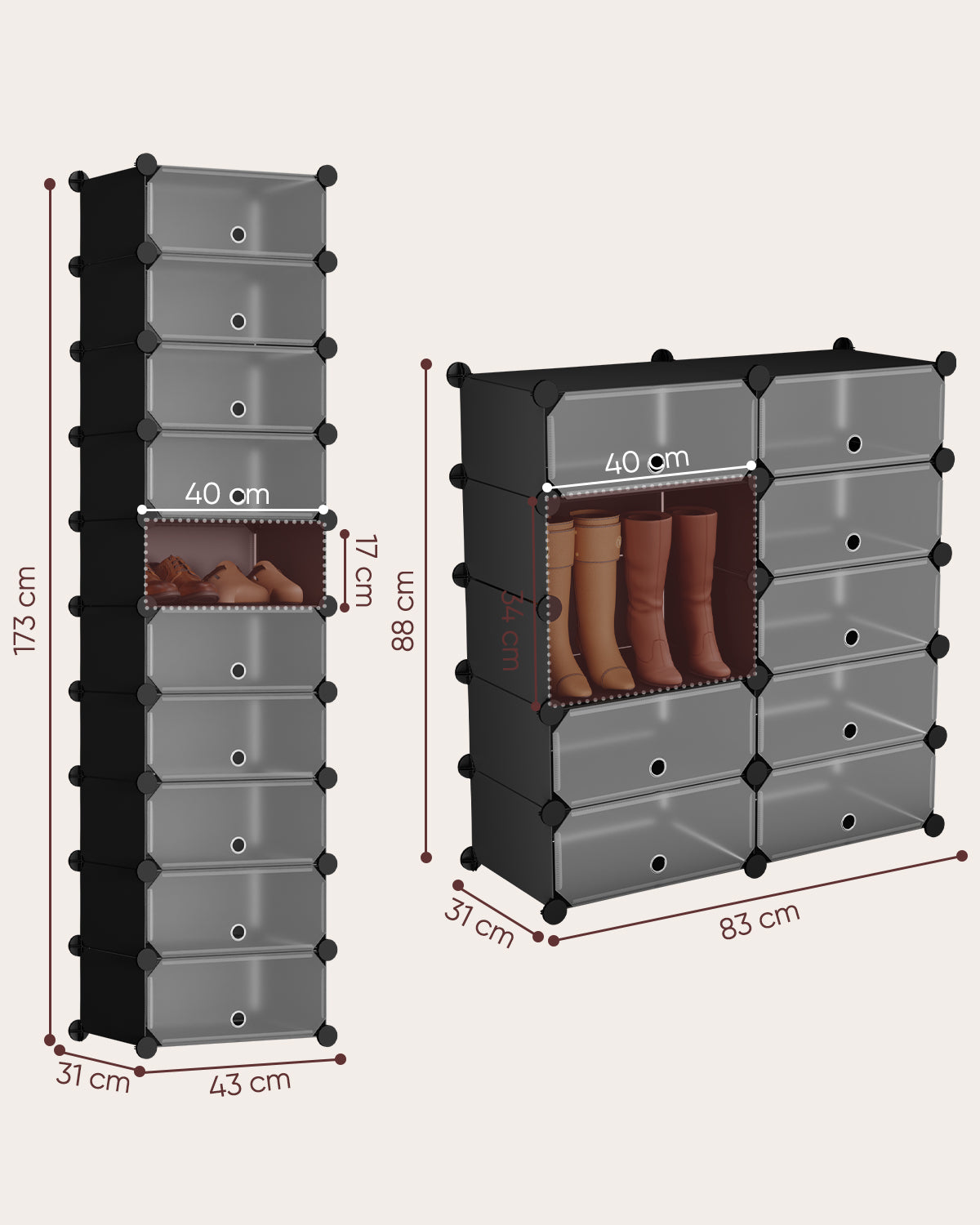 Sekey Schuhschrank mit 10 Fächern – Modularer Schuhorganizer für bis zu 20 Paar Schuhe, stabil & platzsparend, inkl. Hammer & Kippschutz