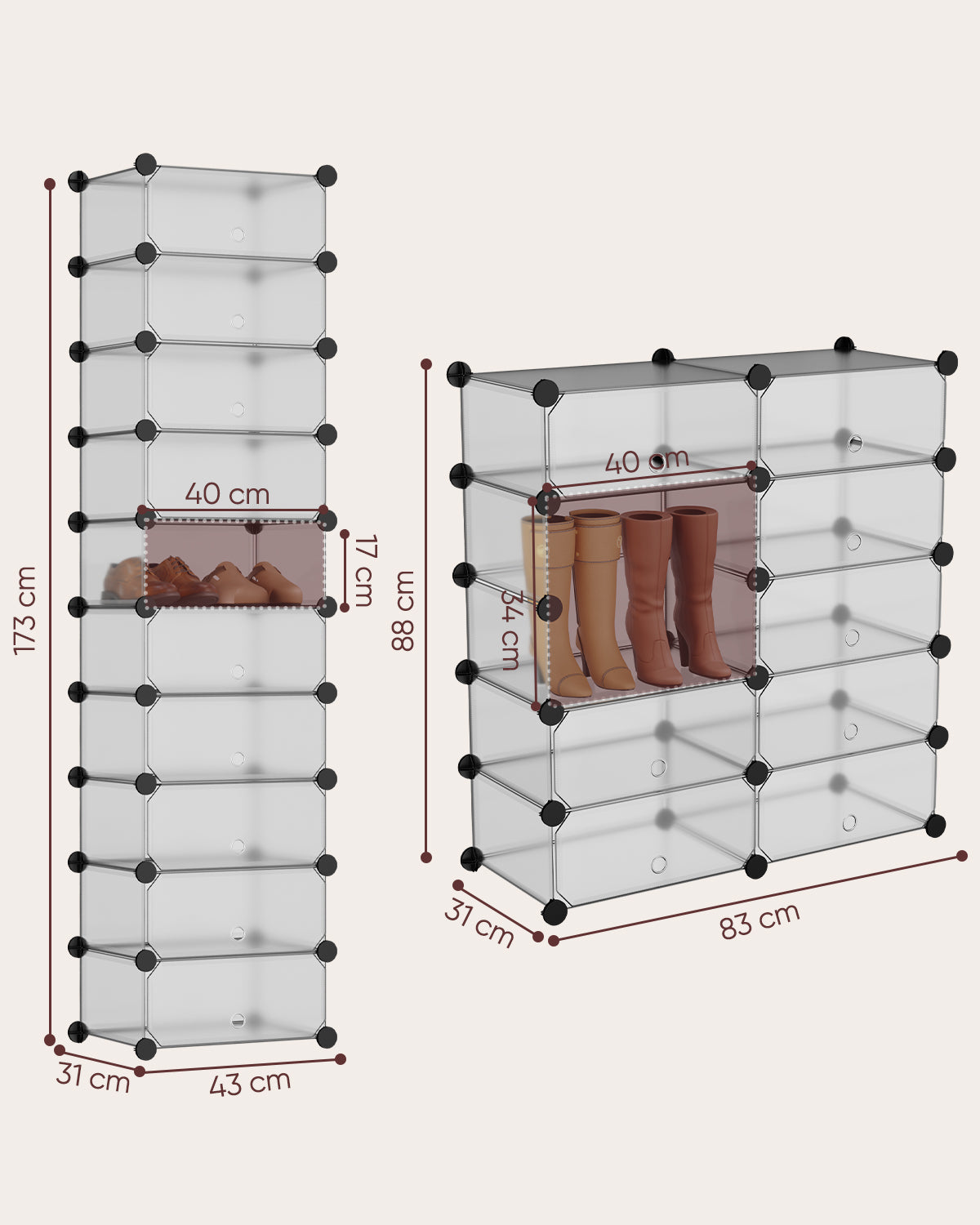 Sekey Schuhschrank mit 10 Fächern – Modularer Schuhorganizer für bis zu 20 Paar Schuhe, stabil & platzsparend, inkl. Hammer & Kippschutz