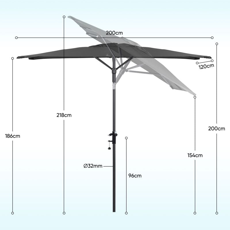 Sekey 200 x 125 cm balcony umbrella rectangular with balcony railing, sun protection UV50+