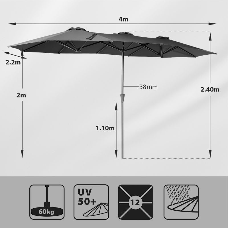 Sekey 220 × 400 cm double parasol with crank, UV50+