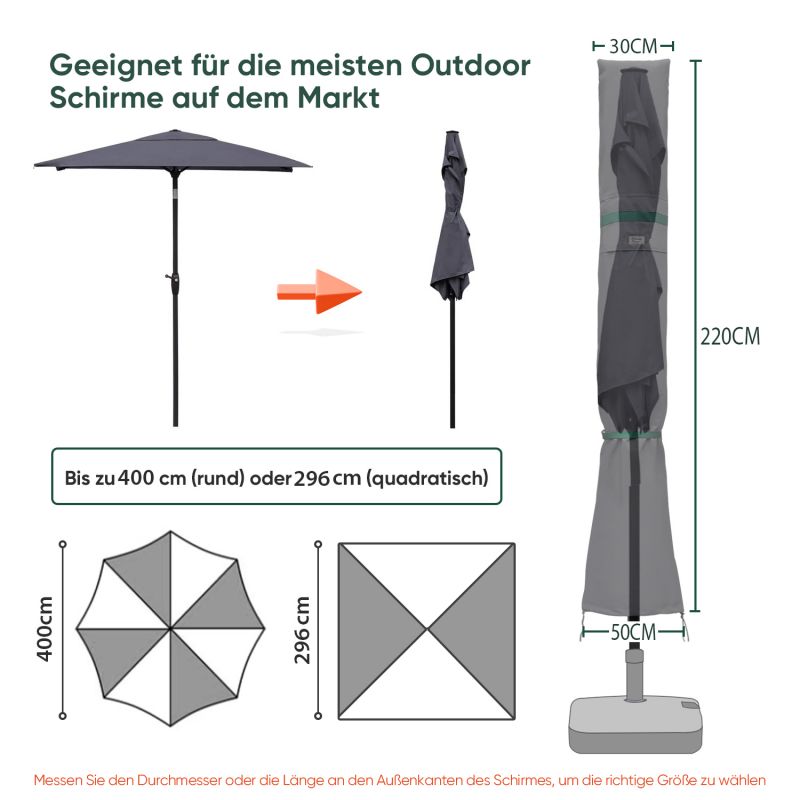 Sekey 220 x 30/50 cm Schutzhülle für 400 cm Sonnenschirm, aus Polyester-Gewebe