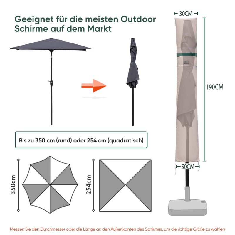 Sekey 190 x 30/50 cm protective cover for 350 cm parasol, made of polyester fabric