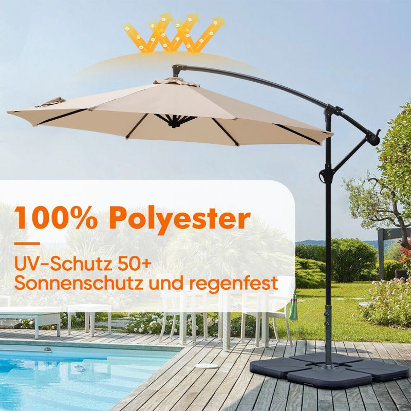 Sekey 300 cm cantilever umbrella, sun protection UV50+