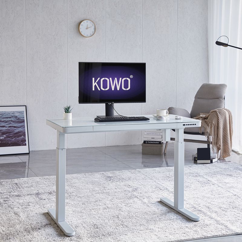 KOWO 120 cm Glass Electric Height Adjustable Desk with Drawers and Wireless Charging, Mobilo