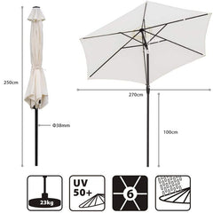 Sekey 270 cm aluminum parasol with crank, sun protection UV50+