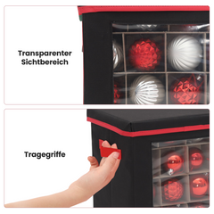 Salcar Aufbewahrungsbox Schwarz für 64 Weihnachtskugeln – Faltbare Weihnachtsdeko-Box 30,5 cm mit Fächern & flexiblen Trennwänden