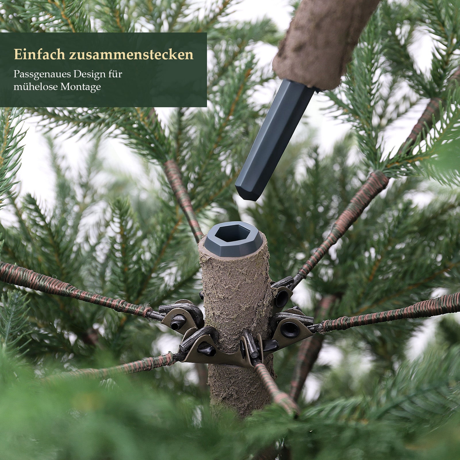 SALCAR Premium Künstlicher Weihnachtsbaum aus 100 % PE Spritzguss – Realistischer Fichtenbaum mit naturgetreuem Stamm, stabilem Holzständer und Aufbewahrungsbeutel – 180 cm / 210 cm