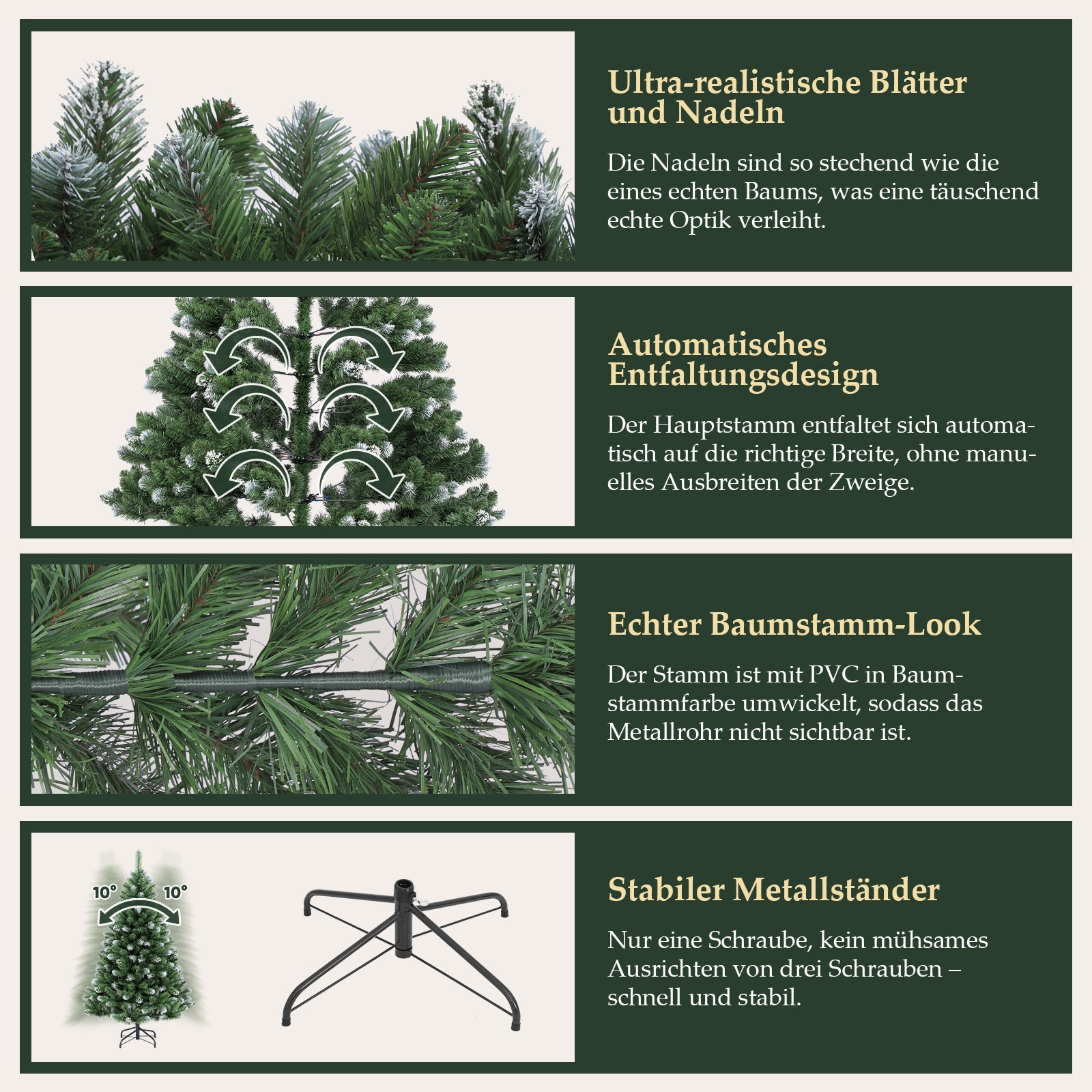 SALCAR Künstlicher Weihnachtsbaum mit Schnee – 120/150/180/210 cm Christbaum, täuschend echt, mit Metallständer, PVC Tannenbaum für Innen & Außen