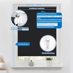 Sekey blackout roller blind, double-sided, same color, no drilling required, black 