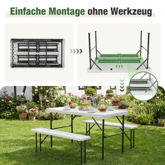 Sekey Bierzeltgarnitur 113 cm – 3-teiliges klappbares Set mit Tisch & 2 Bänken | Esstischgarnitur für Garten, Balkon, Camping oder Party